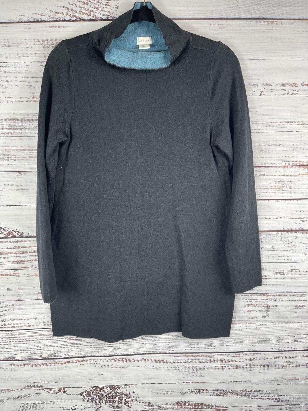 Aspen Pullover Sweater Womens Medium Gray Blue Funnel Neck Long Sleeve Tunic Top